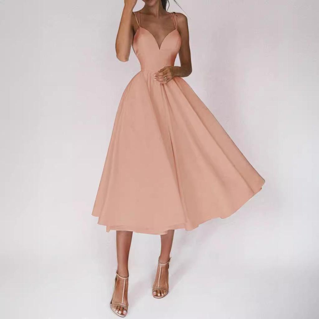 Multi-Color European & American Women's Sexy Swing Evening Dress with Spaghetti Straps