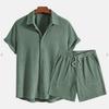 Herren Cordanzüge Einfarbig Kurzarm Revers Knopfhemden und Shorts Zweiteilige Sets Mode Streetwear Herren Freizeitoutfit