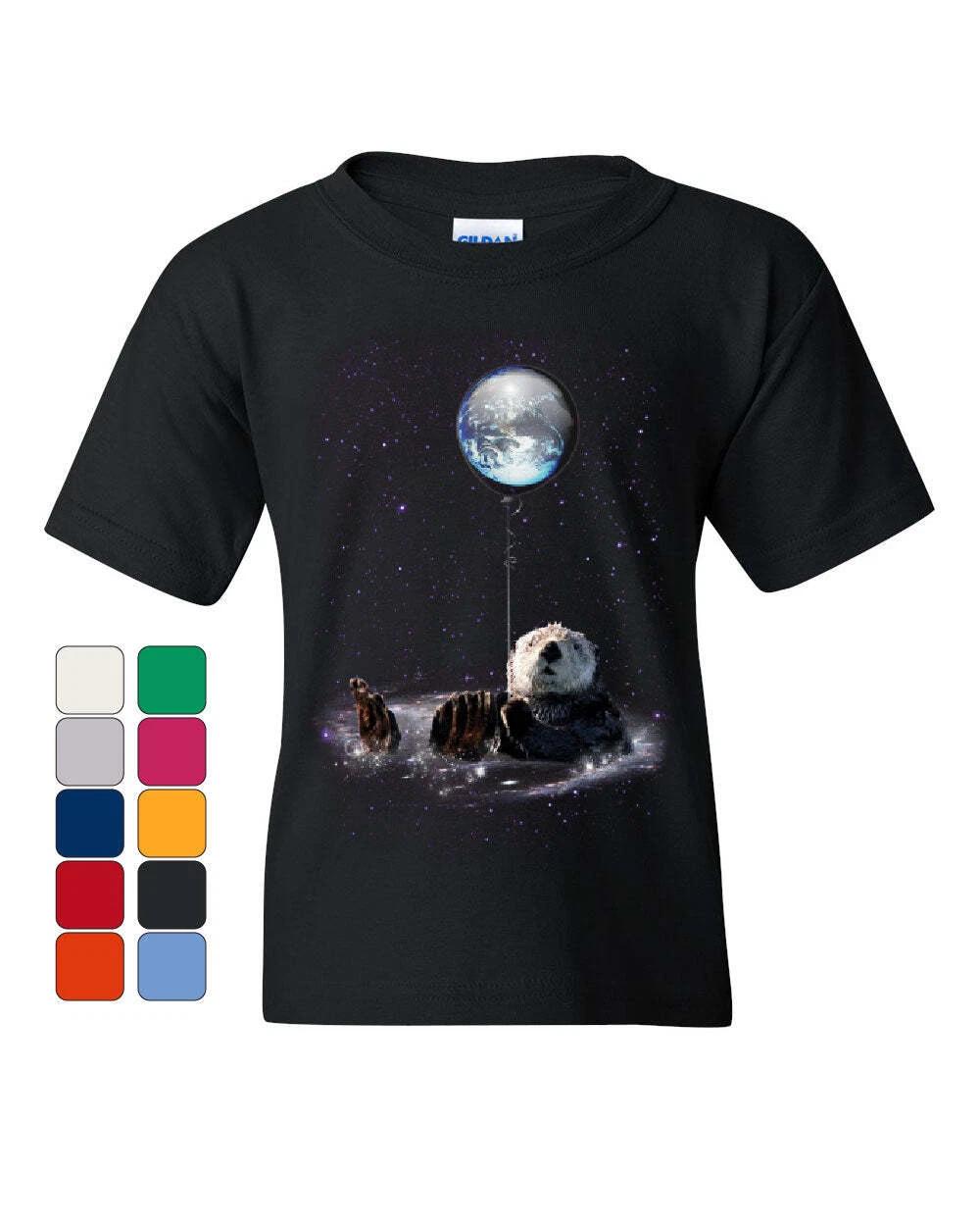Cute Otter Bathing in Space Youth kids boys T-Shirt Funny Universe Galaxy Earth Kids Tee 160