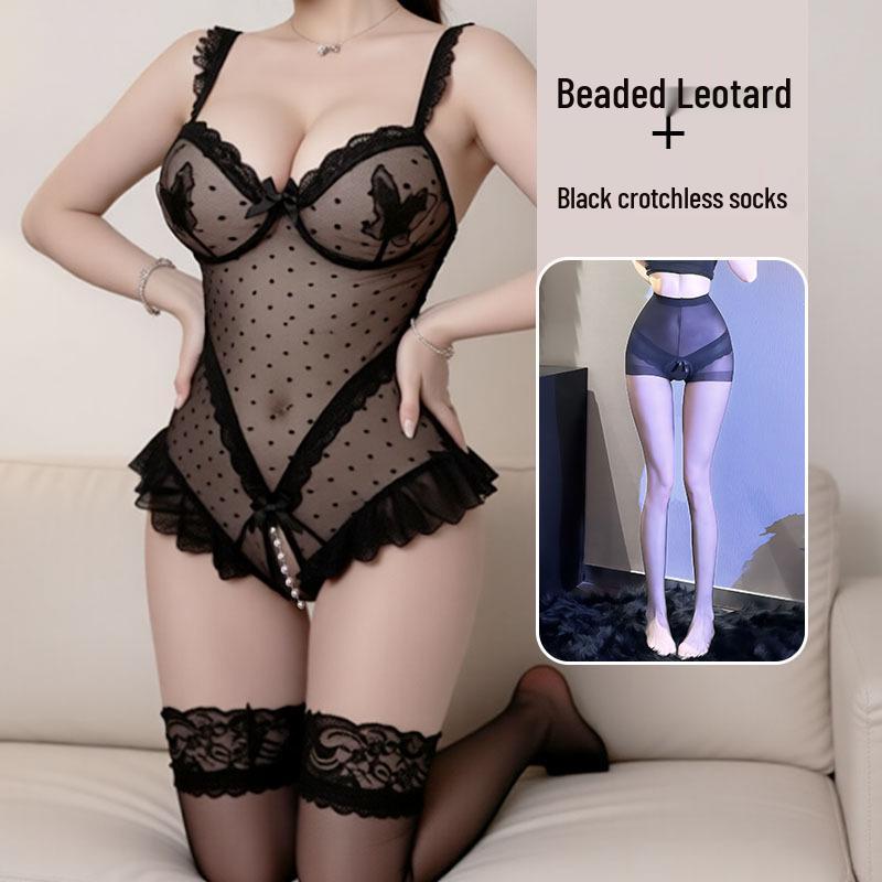 Butterfly Lace See-Through Bodysuit: Open Crotch Lingerie for Women – Flirty & Adjustable