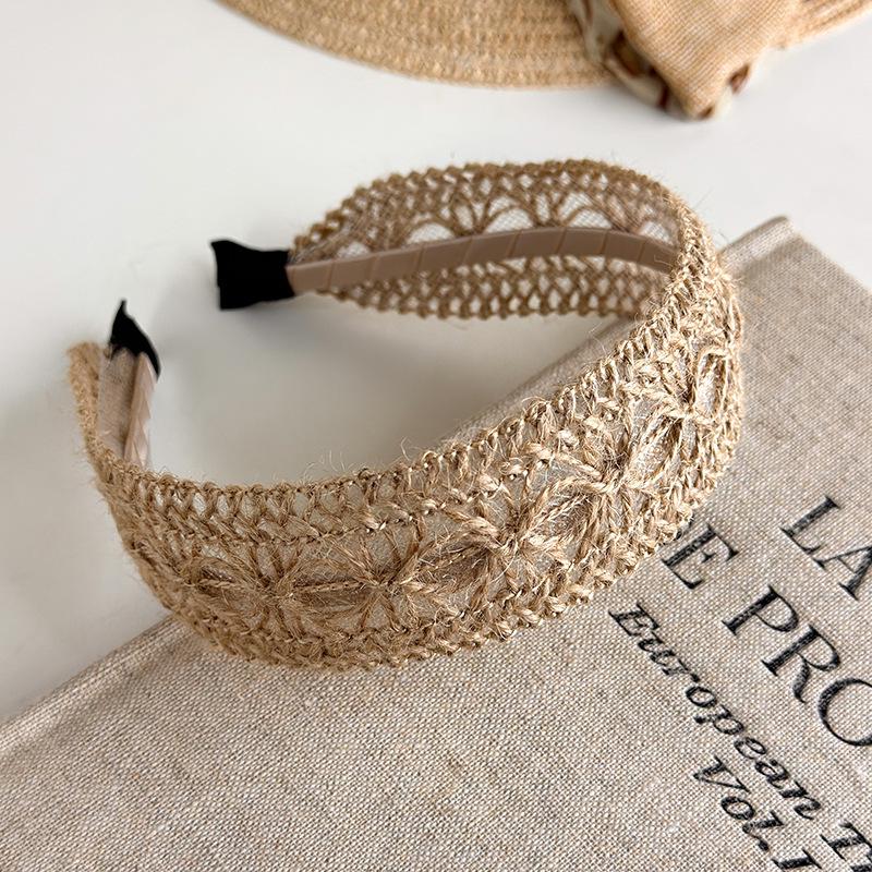 Bohemian Straw Wide-Brimmed Headband for Women - Vacation Style Hair Accessory