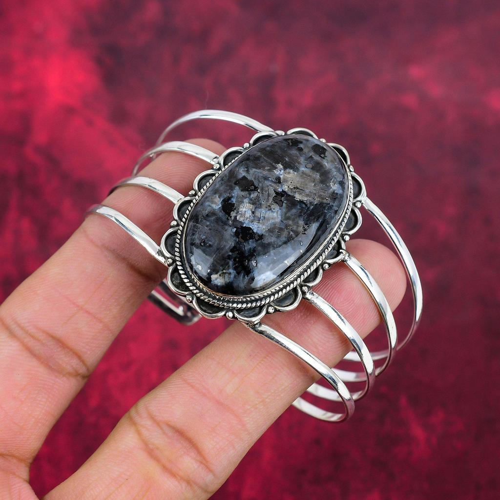 Larvikite Bangle, 925 Solid Sterling Silver Bangle Gemstone Jewelry, Handmade Bangle Amazing Jewelry, Gift For Her