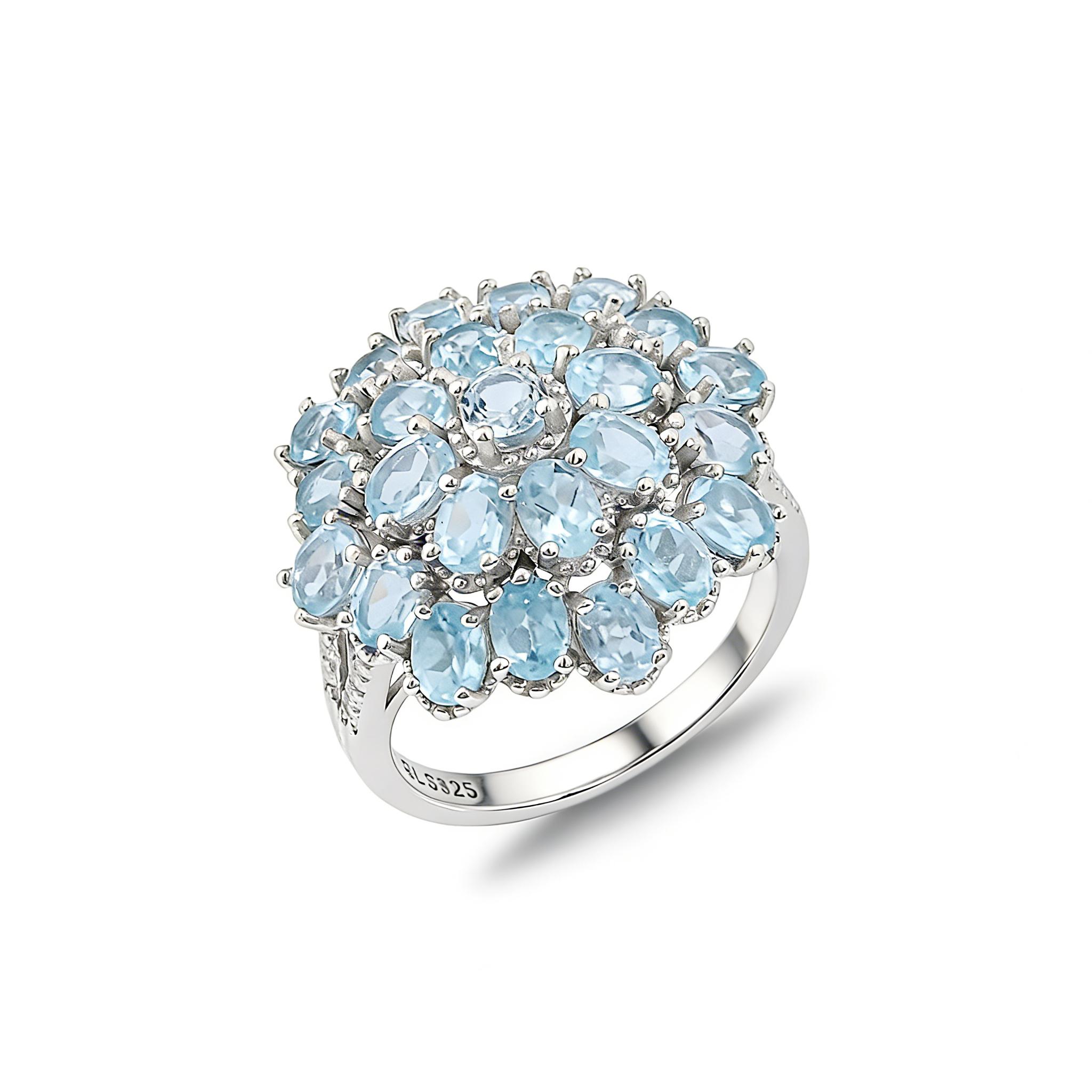 

2026,Flower design 925 Sterling Silver big Ring Natural Sky blue topaz November Birthstone Fine Jewelry for women s banquet wear US RING SIZE:10# синій