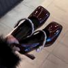 Women Sexy High Heeled Mules Elegant Thin Heels Party Shoes Woman Rhinestone Pumps Ladies Square Head Pu Leather Single Shoes