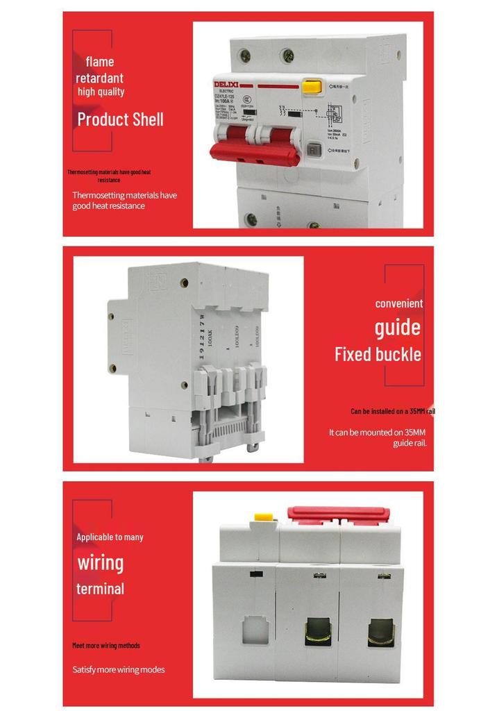 Delixi DZ47LE-125 2P Circuit Breaker with Leakage Protection for High Power Household Use