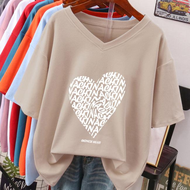 Tricou cu mânecă scurtă pentru femei, mărime mare, design larg și subțiere, nișă, bumbac pur, top cu gât în V care acoperă burta