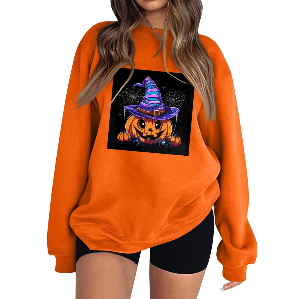 Women's Fashion Long Sleeve Printed Round Neck Pullover Top Sweatshirt