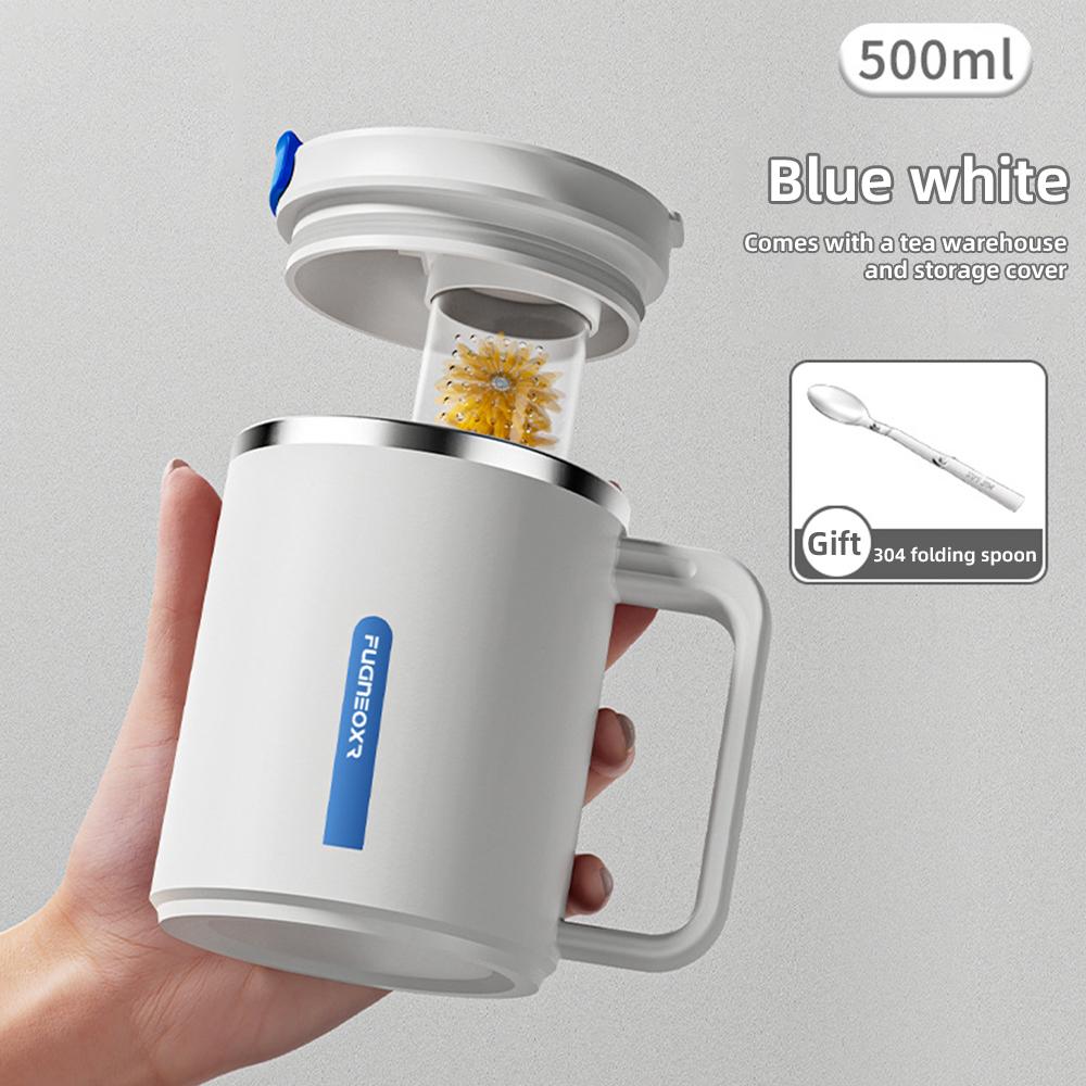 500ml Termosový hrnek na kávu se lžičkou Nerezový hrnek na vodu s vestavěným čajovým filtrem Hrnček na ledovou kávu Dvouvrstvá vakuová termoska