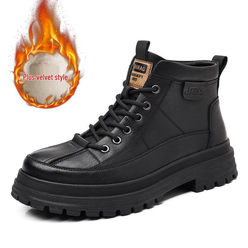 2024 Men's Mid-Cut Martin Boots with Velvet for Autumn and Winter – Trendy Men's Footwear