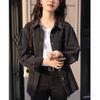 Echte Aufnahme Ruth Zhao schwarzes Denim-Hemd Damen lässige Falten Sonnenschutzjacke dünnes langärmeliges Hemd Oberteil