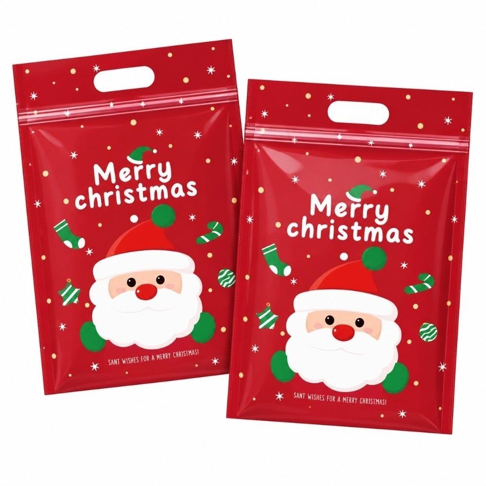 50pcs with Handles Christmas Sealing Bags Plastic Packaging Bags Candy Cookie Bags  Xmas Holiday