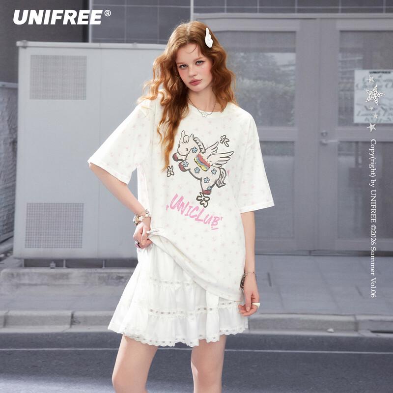 UNIFREE Pegasus Print Loose T-shirt M