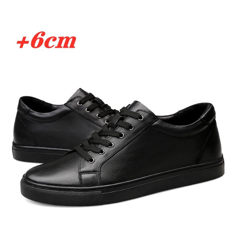 White Genuine Leather Shoes Men Sneakers Man Elevator Shoes Height Increase Insoles High Heels Shoes 5-6CM Shoes Tall Shoes