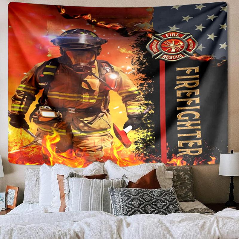 Firefighter In Action Tapestry Room Decoration Wall Hanging for Living Room Bedroom, dormitory, Birthday and Christmas gifts