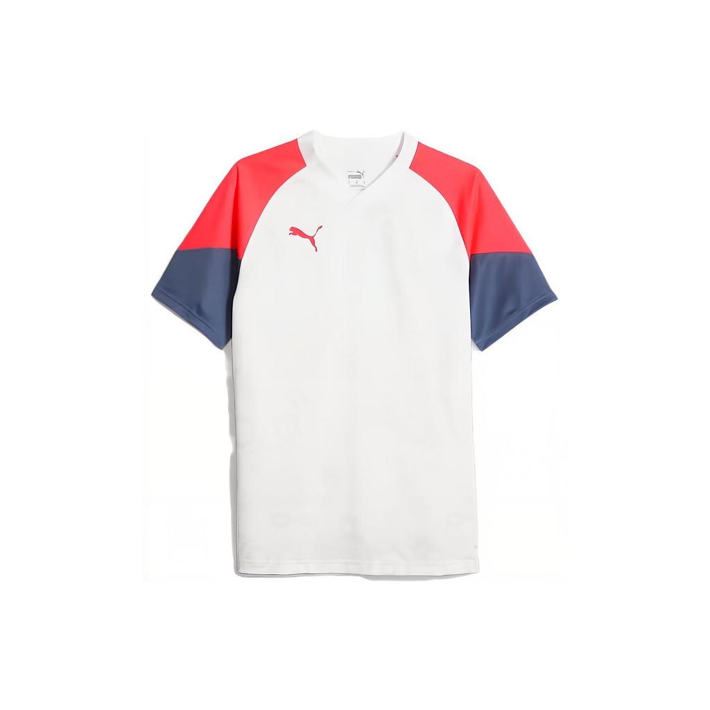 PUMA Color Block Logo Print V-Neck Short Sleeve T-Shirt Men tops White 658481-53