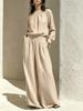Women's 2 Piece Long Sleeve Top and Wide Leg Pants Set Cotton Linen Casual Outfit