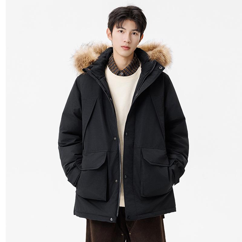 

Winter Men s Parka: New Style 90% Down Jacket, Fashionable White Duck Down Outerwear for Couples. L чорний