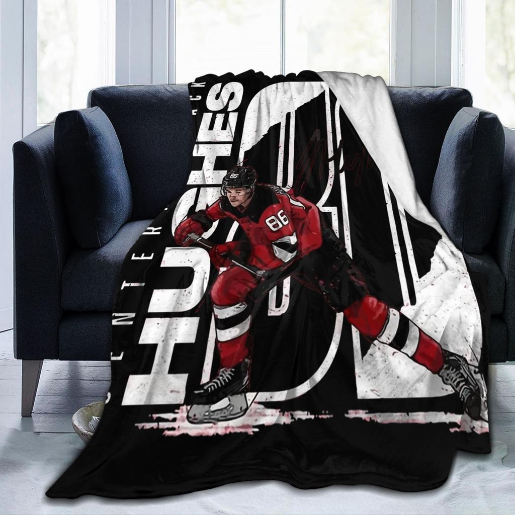 Jack Hughes New Jersey Hockey Blankets Flannel Printed Portable Warm Throw Blanket for Bed Office Bedspreads