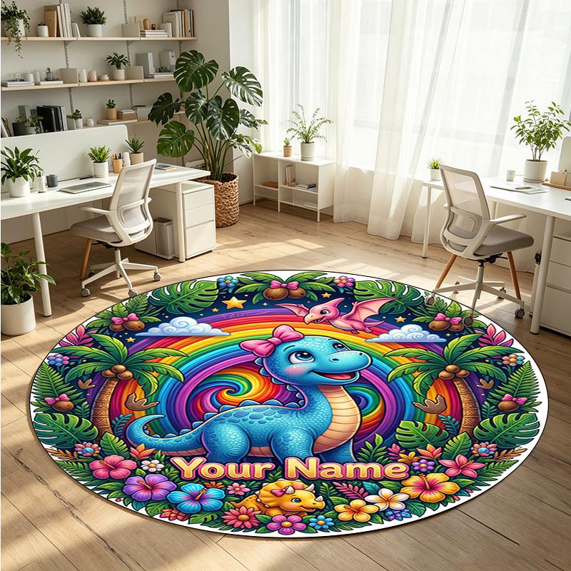 Wild Animals (379) Theme Round Crystal Velvet Rug Custom Name Text Personalized Floor Mat Home Decor Non Slip Crystal Carpet