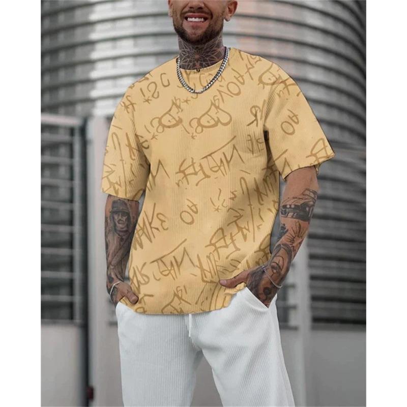 Tricou de vară pentru bărbați retro negru alb cu model geometric cu linii cubice, cu imprimeu mare, mânecă scurtă, top casual