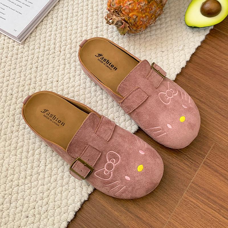 Slippers cute cartoon 2025 spring and summer new bag head round head flat bottom outer wear women's shoes regular version Boken shoes versatile