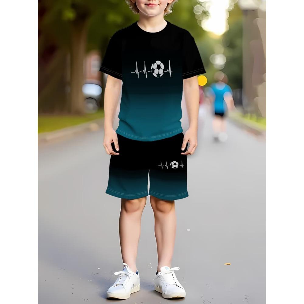 Boys Clothes Simple Striped 3D Printed Short Sleeve T-Shirt Sets Loose Casual Summer Outdoor Quick Drying Children's Clothing