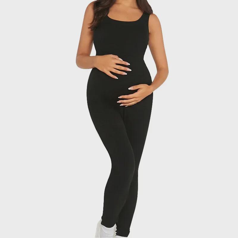 European & American Black Maternity Jumpsuit: Summer Casual, Hip-Lifting, Tight-Fit Outerwear