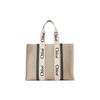 Chloe Woody Logo Print Satin Ribbon Canvas And Leather Tote Bag Women Tote Bags CHC22-AS382I26-91J