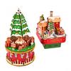 Drehende hölzerne Weihnachtsmusikbox mit Miniatur-Szene, 3D-Puzzle-Modell für Schreibtisch-Urlaubsdekoration
