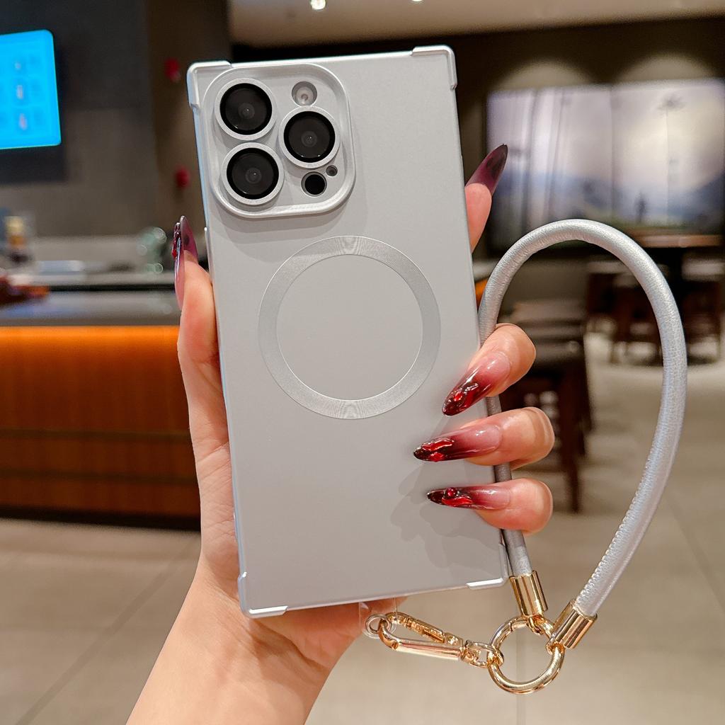 Oil injection right angle anti-drop magnetic mobile phone case is suitable for Apple 16PRO advanced sense 15 fine hole protective cover lanyard