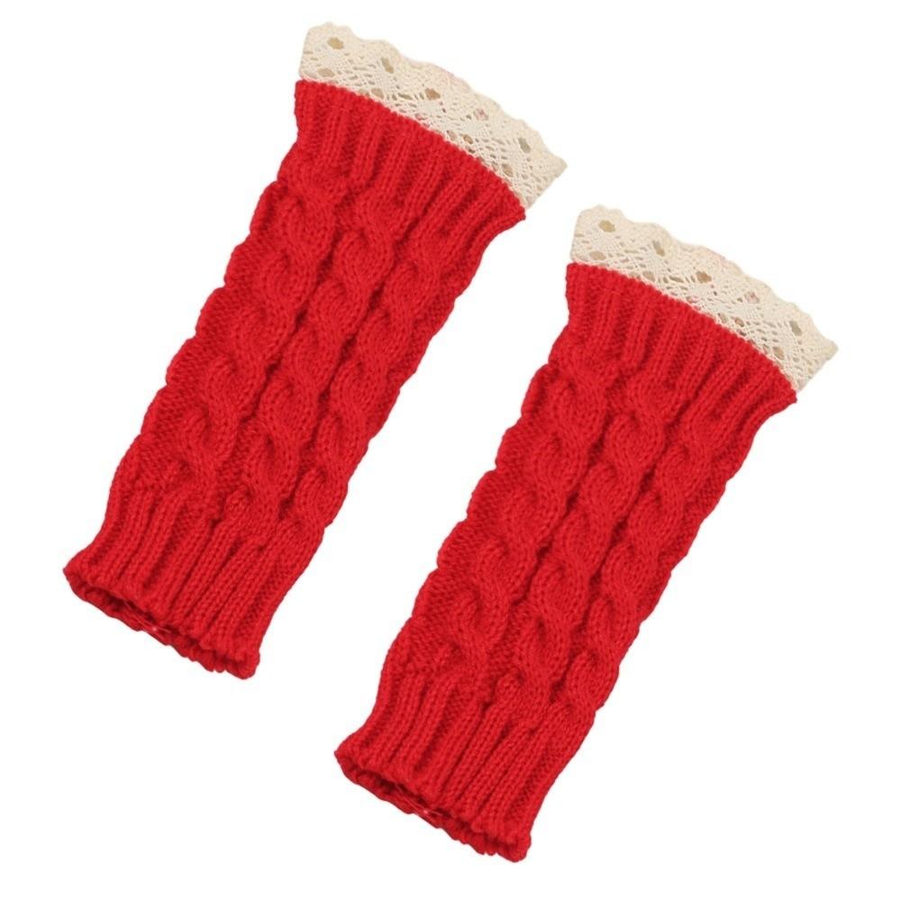 Thicken Half Finger Gloves Lace Trim Women Knitted Gloves Cozy Arm Warmers Women Use