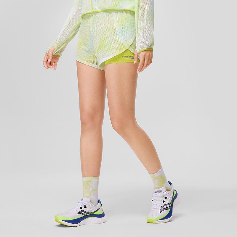 SAUCONY Low Rise Casual Knit Sports Shorts Women Shorts Yellow Green SC1249140A-PR61