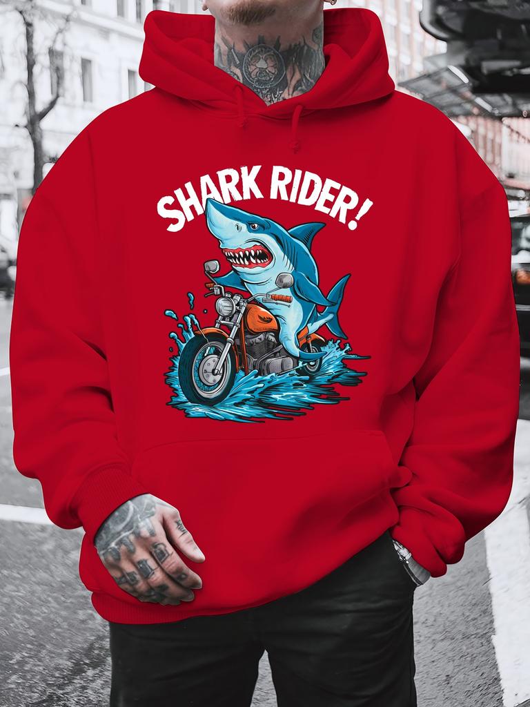 Shark Rider Printed Hooded Sweater Men's Street Loose Multicolor Couple Hoodie