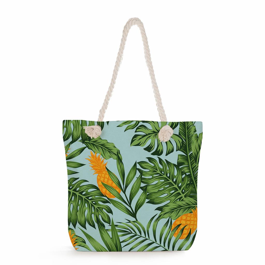 Plant Print Thick Rope Single-shoulder Beach Bag 7237 CLE