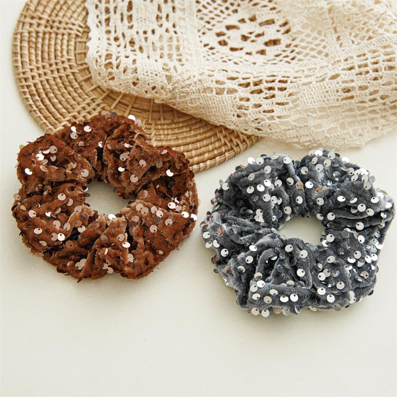 Vintage Glitzer Pailletten Samt Scrunchies Party Haaraccessoires Einfarbige Stirnbänder Elastisches Haarband Haargummis für Frauen Mädchen