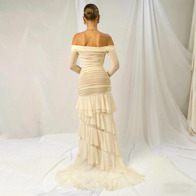 Summer New Temperament Mesh Stitching Perspective Irregular Slim Dress Women