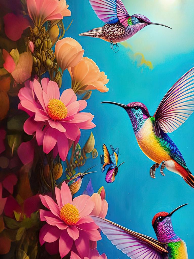 T-shirt da Donna - Colibrì e Grafica Floreale, Design Colorato di Natura Tropicale per Uso Quotidiano Casual