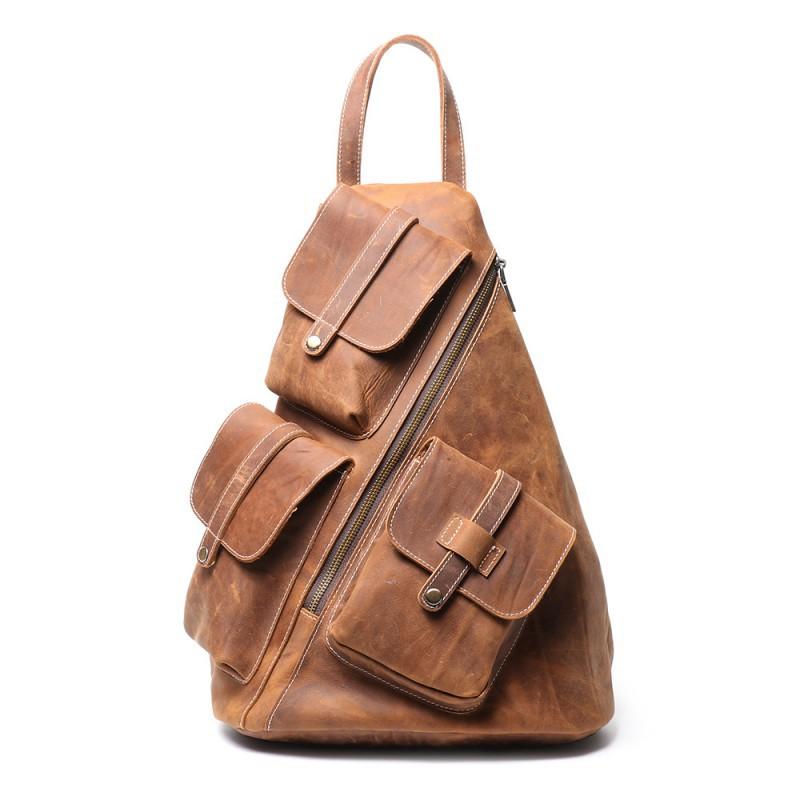 

Fashionable Personalized Leather Backpack Multifunctional Men s Retro Casual Crossbody Bag Top Layer Cowhide Large Capacity Travel