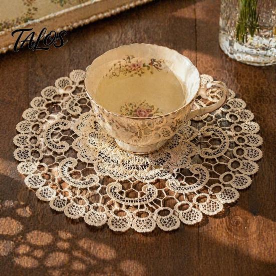 Heat Resistant Coasters for Dining Table Round Floral Lace Doily, Embroidered Coaster Place Mat, Insulating Foldable Kitchen Retro Doilies Teapot Vase