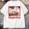 İbuprofen Kedi Meme Tişört Komik Kedi Grafik Tişört Sevimli Kedi Sever Pamuklu Tişört Günlük Komik Tişörtler Unisex Oversize Tişört