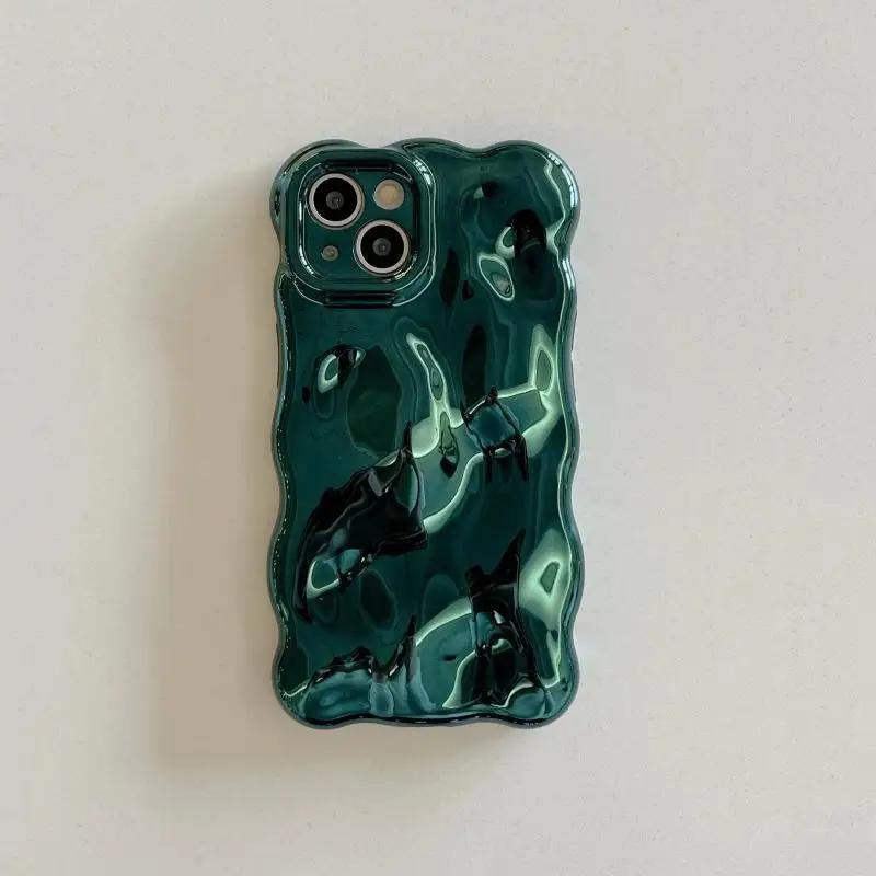 Luxury Plating Wrinkle Wavy Curly Edge Phone Case For 17 16 15 12 13 14 Pro Max 3D Unevenness Camera Protection Cover