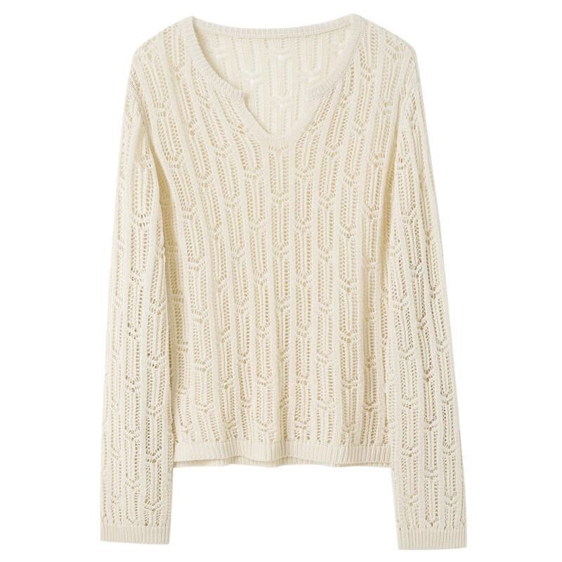 SanCai 2026 Spring Nomadic Style Openwork Knit Pullover