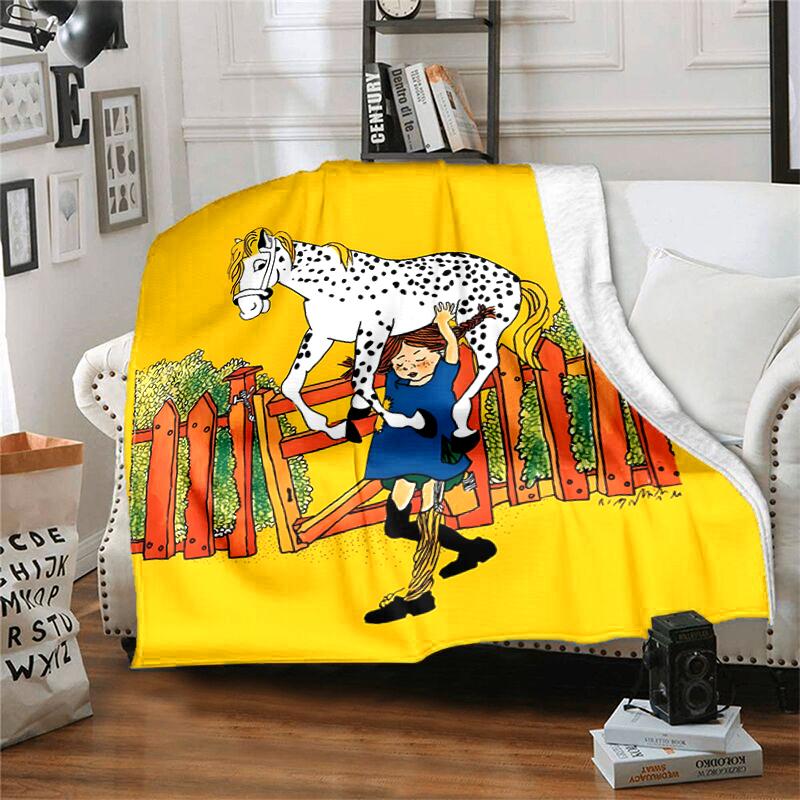 1pc Blanket Pippi Longstocking Print Design, Lightweight Blanket for Sofa, Bed- Soft &Warm, Gift for All Seasons like Christmas, Halloween