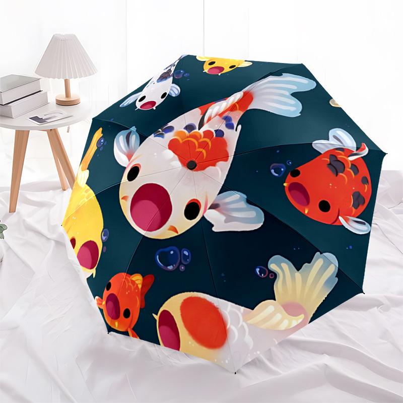 1pc Koi Fish Pond Fashionable Automatic Opening/Closing Folding Umbrella with 8 Bones, Windproof Portable, Daily Use096