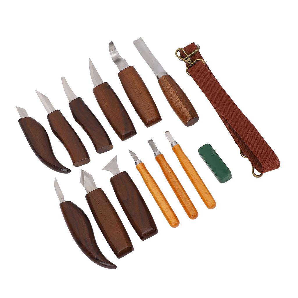 Outils de Sculpture sur Bois Manche Profondément Inséré Haute Dureté Kit de Sculpture Manuelle sur Bois avec Cuir