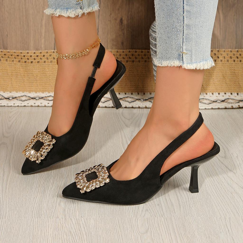 Summer Women Sandals New Women's Shoes Pointed Toe Shallow Nude Low Heel Back Strappy Shoes Women Dress Shoes