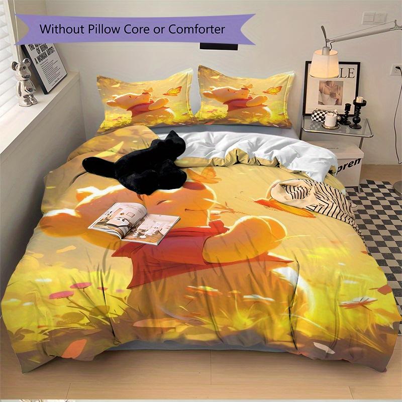 3pcs Winnie the Pooh Butterflies Printed Quilt Set Soft and Comfortable Quilt Cover for Bedroom, Guest Room Bedding Set Q091
