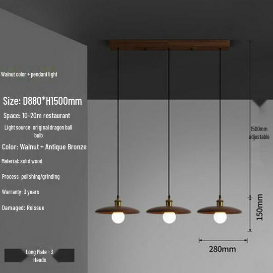 Nordic Retro Solid Wood Chandelier: Homestay, Bedroom, Bedside, Teahouse, Study, Bar Light