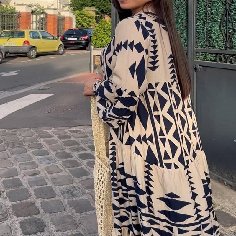 Women S Bohemian Printed Maxi Dress Plus Size Elegant Long Sleeve