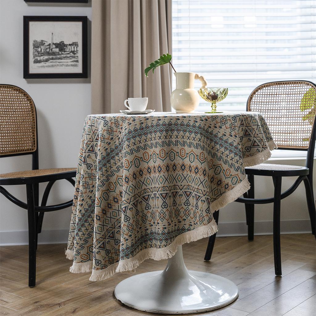 Tablecloth Jacquard Flower Round Thick Tablecloth